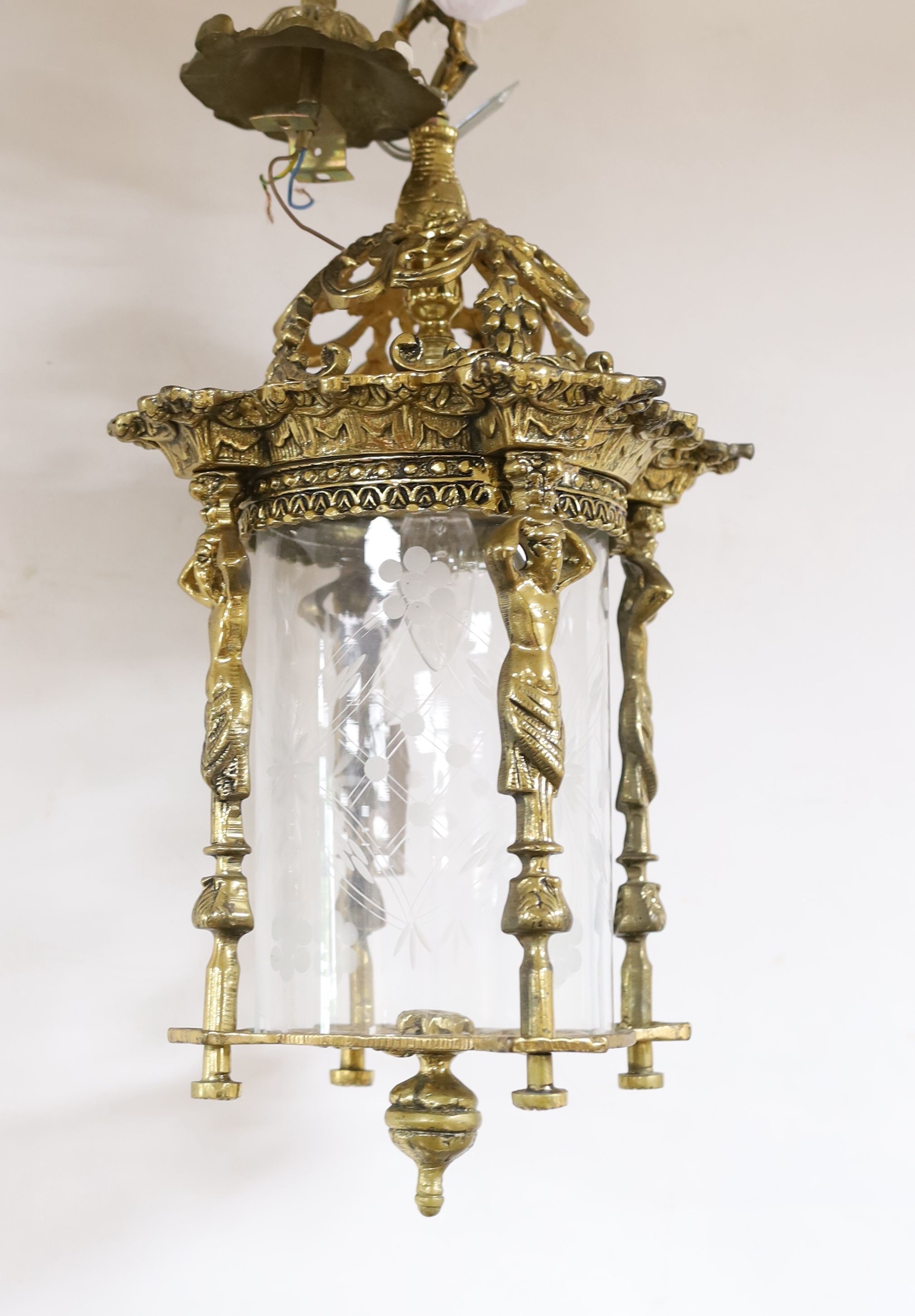 A cast brass lantern - approx 43cm high